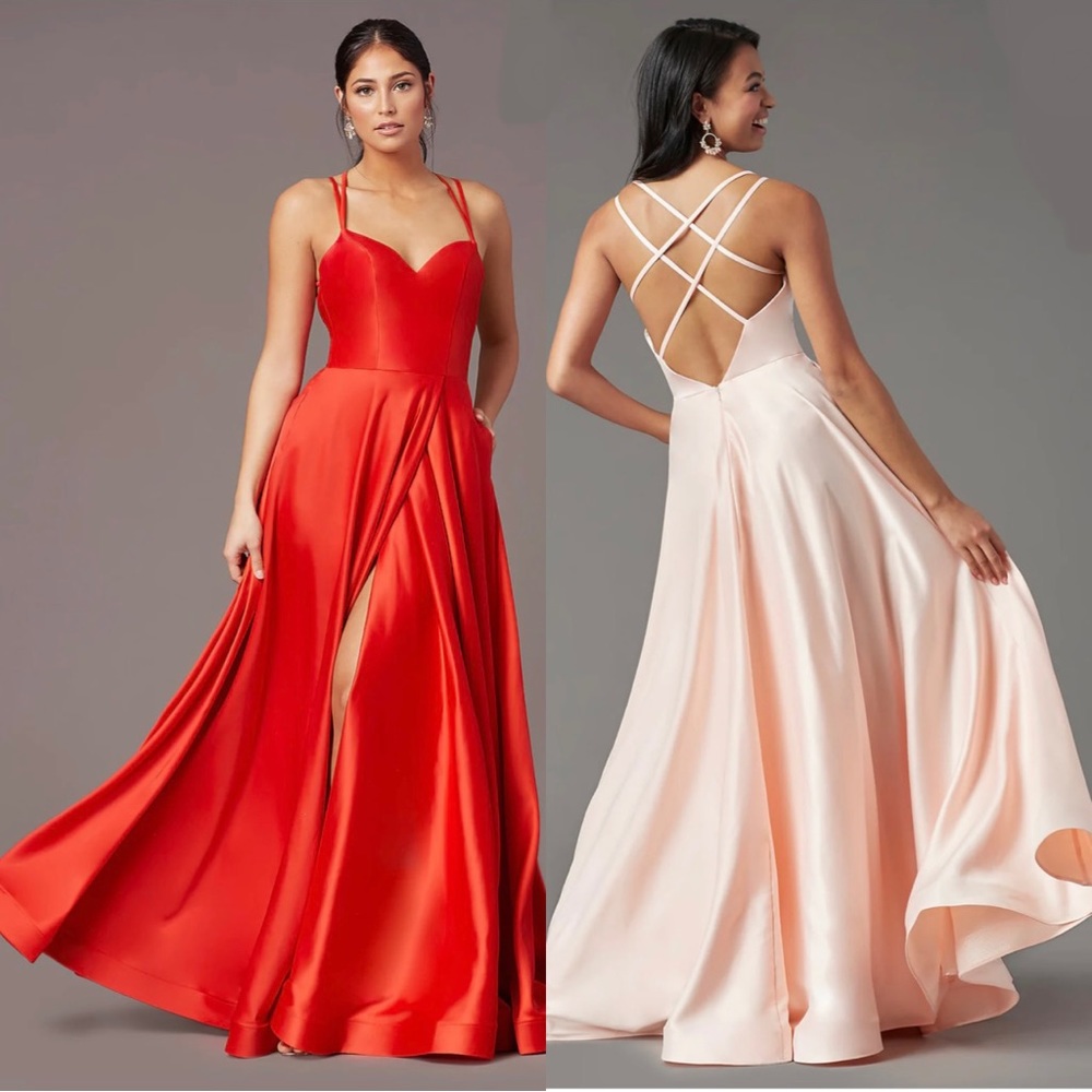 PROMGIRL | Satin faux wrap strappy prom/evening/bridesmaid/mil. ball gown/dress